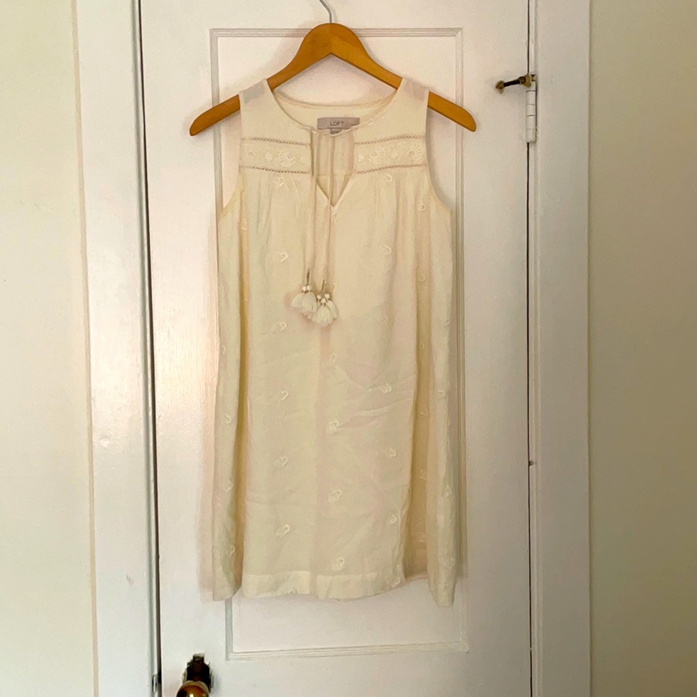 Loft cream winter white embroidered dress